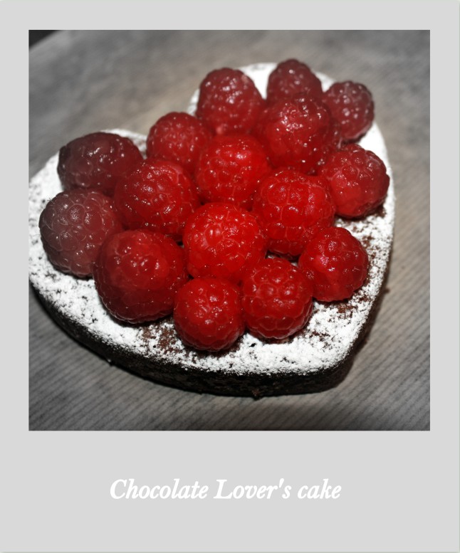 chocolate cake and raspberries